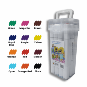 set 12 marqueurs double‑pointe kalino — mallette plastique