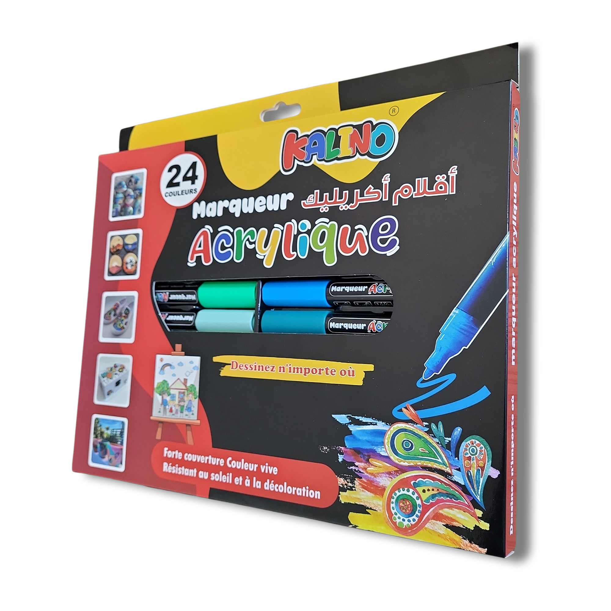 coffret 24 marqueurs acryliques kalino — couleurs vives