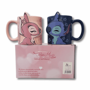 tasse 3d stitch & angel — nez en relief (bleu / rose)