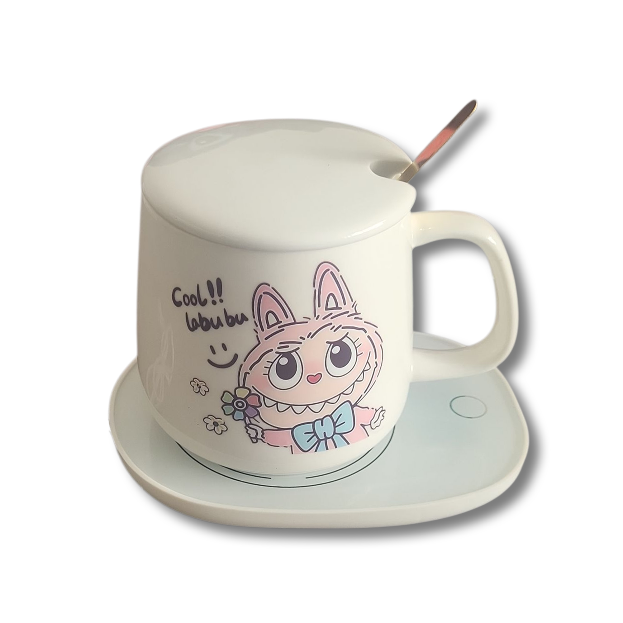 chauffe‑tasse électrique + mug décor labubu