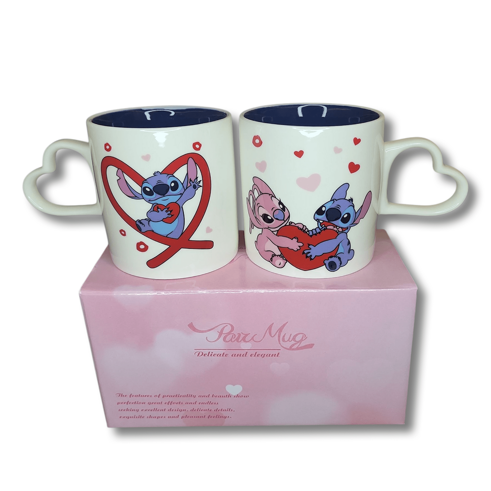 set 2 tasses stitch & angel — anses cœur