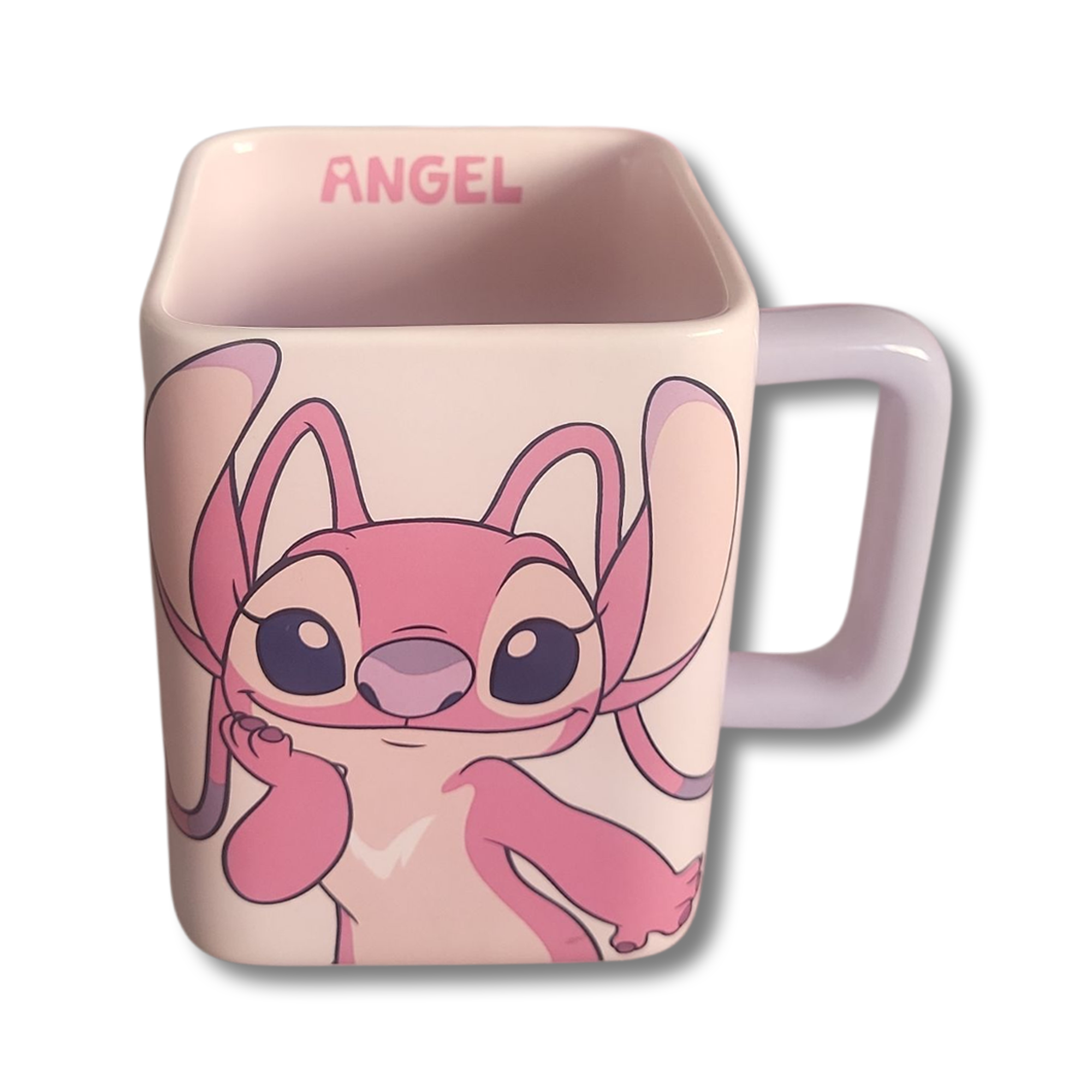 tasse carrée « angel » — intérieur rose & anse lavande